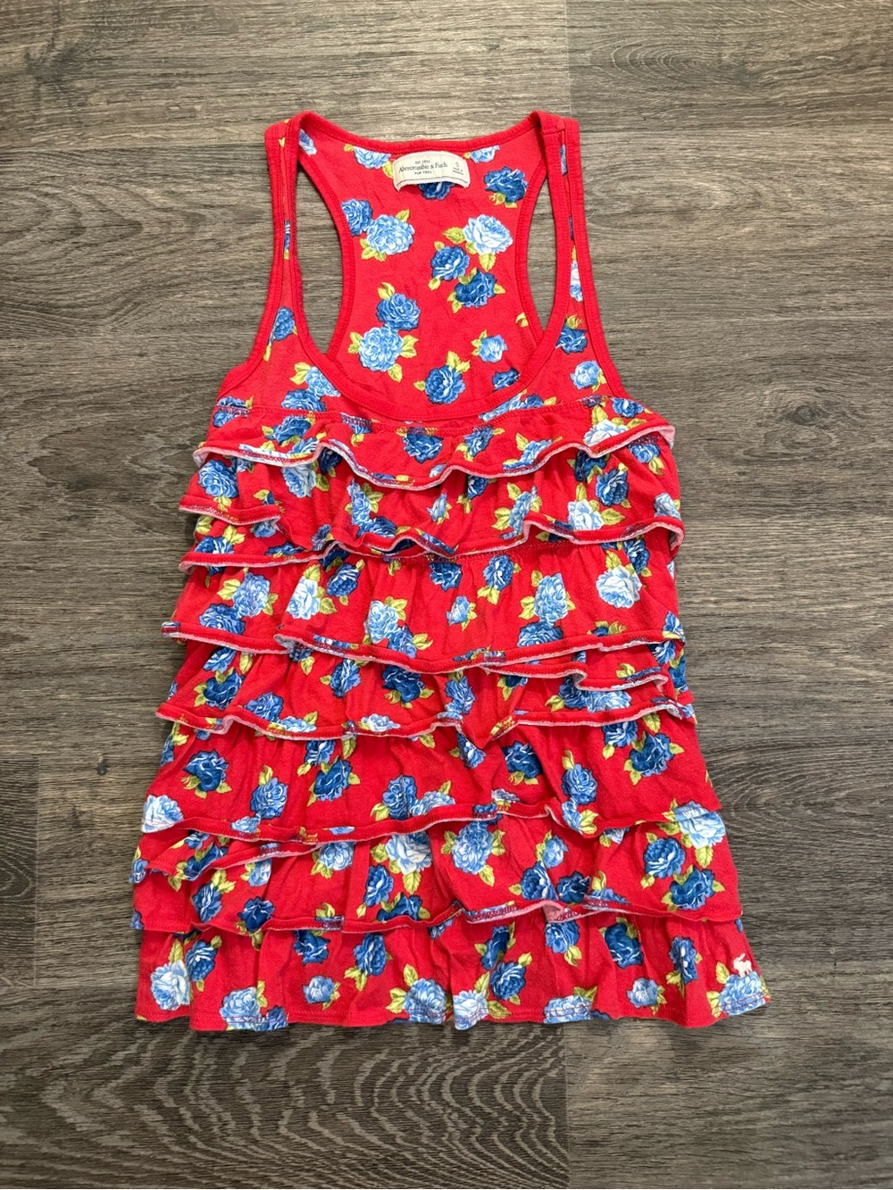 Y2K Abercrombie Red Floral Ruffle Tank Top
